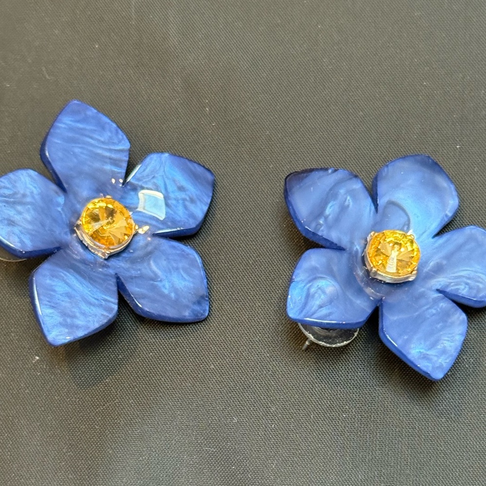 Blue and Yellow Flower Earrings